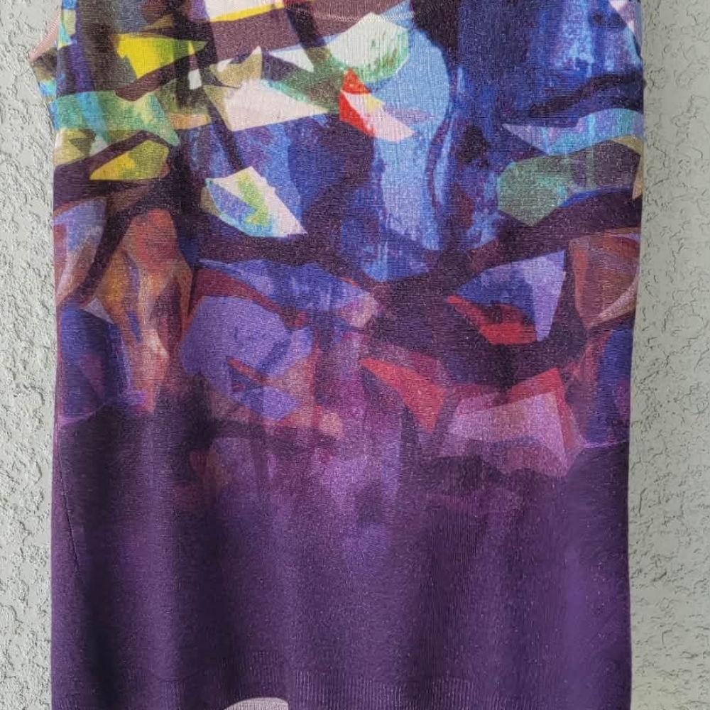 Escada Colorful Abstract Tank Top Cashmere/Silk/ Virgin Wool Blend - Picture 7 of 13